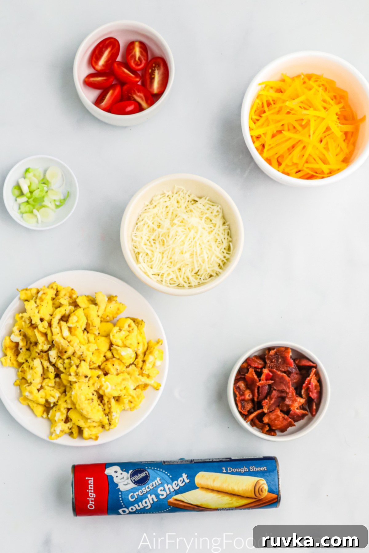 Crispy Air Fryer Breakfast Pizza 3 Ingredients needed to make breakfast pizza in the air fryer.