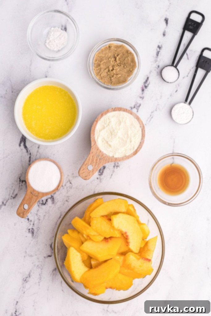 Easy Air Fryer Peach Cobbler 4 Ingredients needed to make peach cobbler.