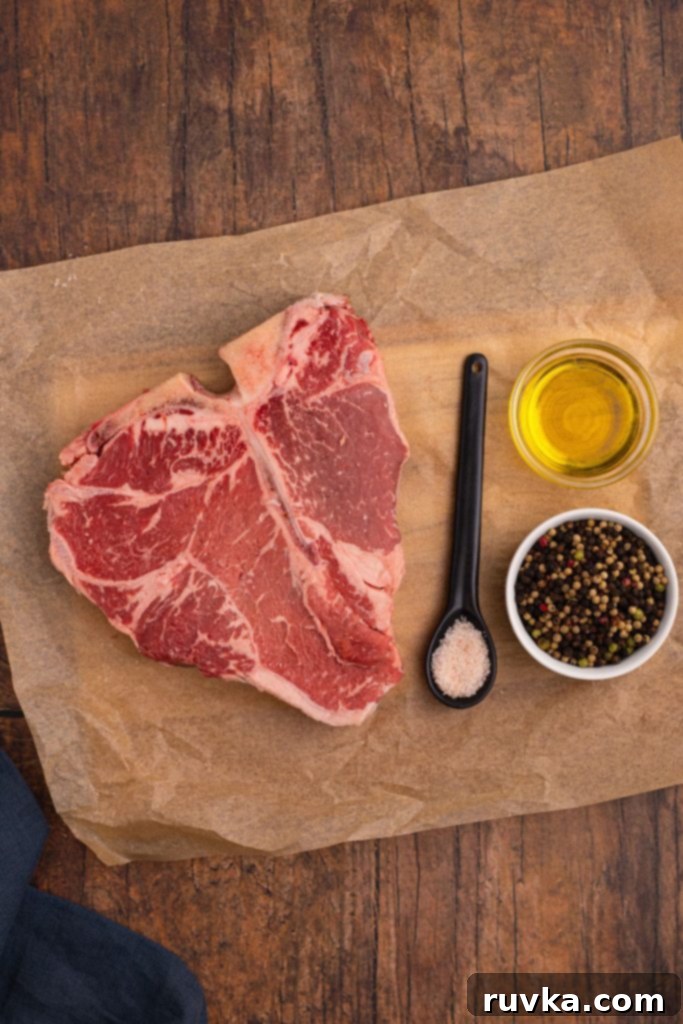 Restaurant-Quality Air Fryer T-Bone 3 Ingredients needed to make T-Bone steak in the air fryer: steak, pepper, salt, and olive oil.