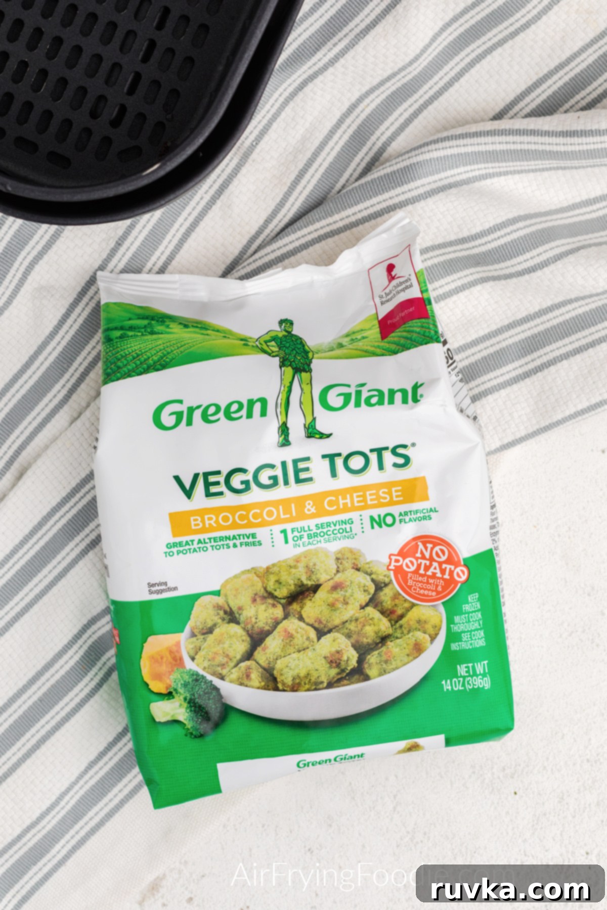Wholesome Crispy Air Fryer Veggie Tots 3 Bag of frozen green giant veggie tots.