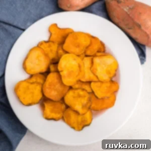 Quick Air Fryer Back to School Dinners 9 Overhead photo of air fryer sweet potato chips in a white bowl, a healthy and customizable snack.