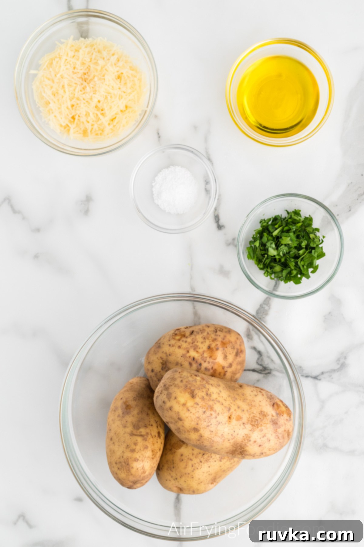 Crispy Air Fryer Truffle Fries 3 potatoes, parsley, oil, salt, and cheese for truffle fries.