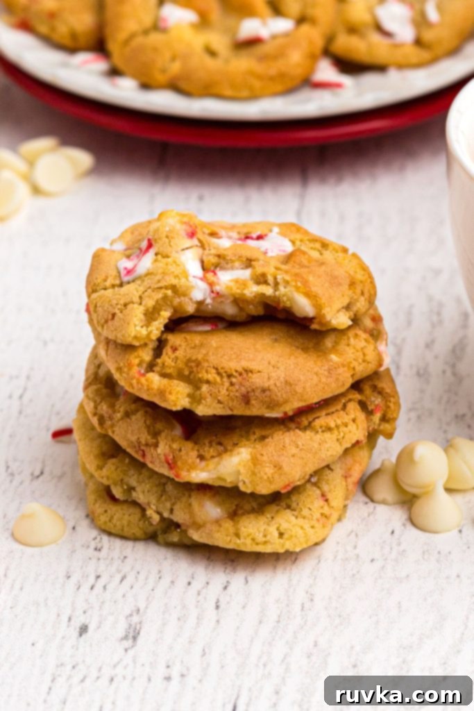 Holiday Air Fryer White Chocolate Chip Peppermint Cookies 10 Golden cookies filled with white chocolate chips and chopped peppermints.