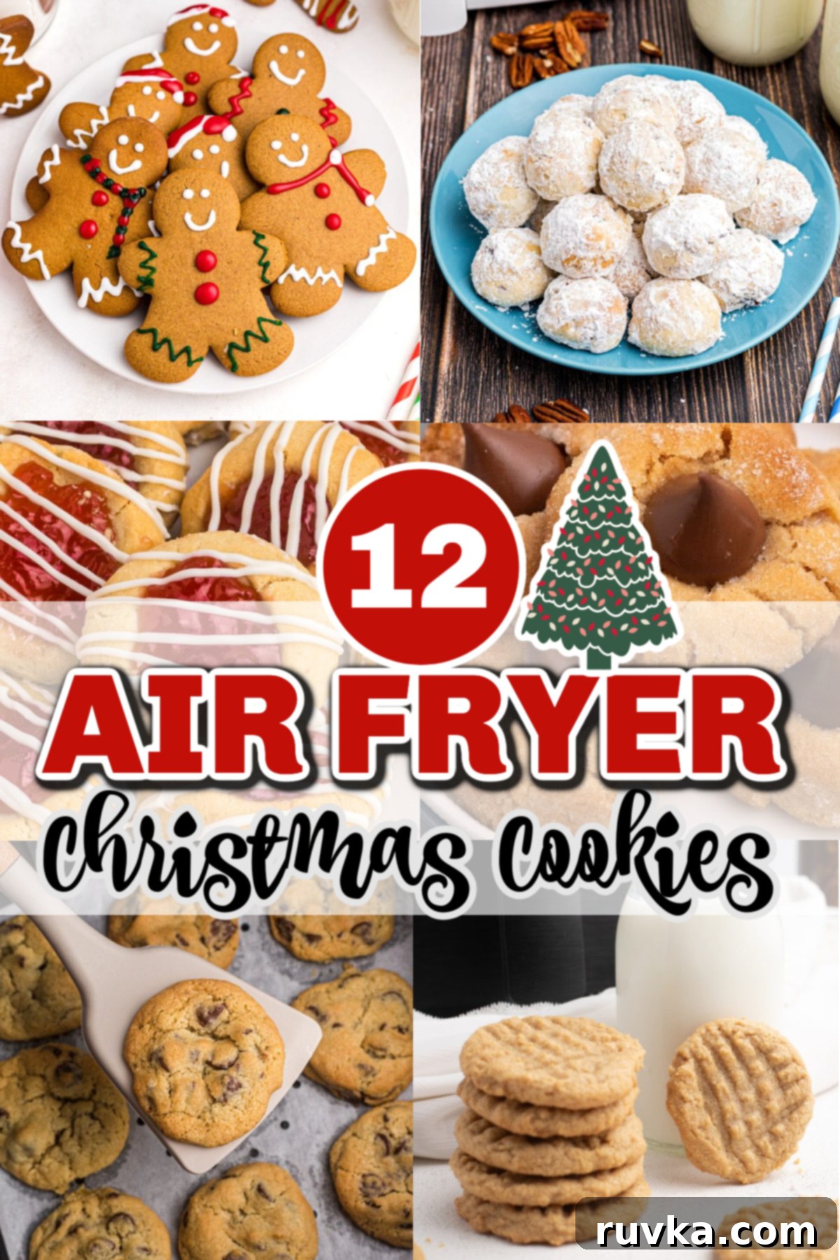 Easy Air Fryer Christmas Cookies 15 A second collage of various delicious Christmas cookies prepared in the air fryer, perfect for holiday feasts.