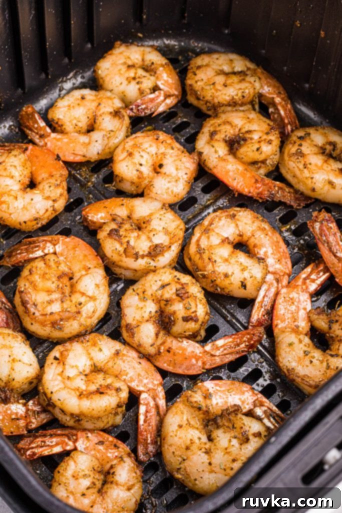 Crispy Air Fryer Shrimp 7 Juicy seasoned shrimp in the air fryer basket
