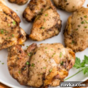 Crispy Air-Fried Chicken Thighs 10 Overhead shot of boneless chicken thighs made in the air fryer.