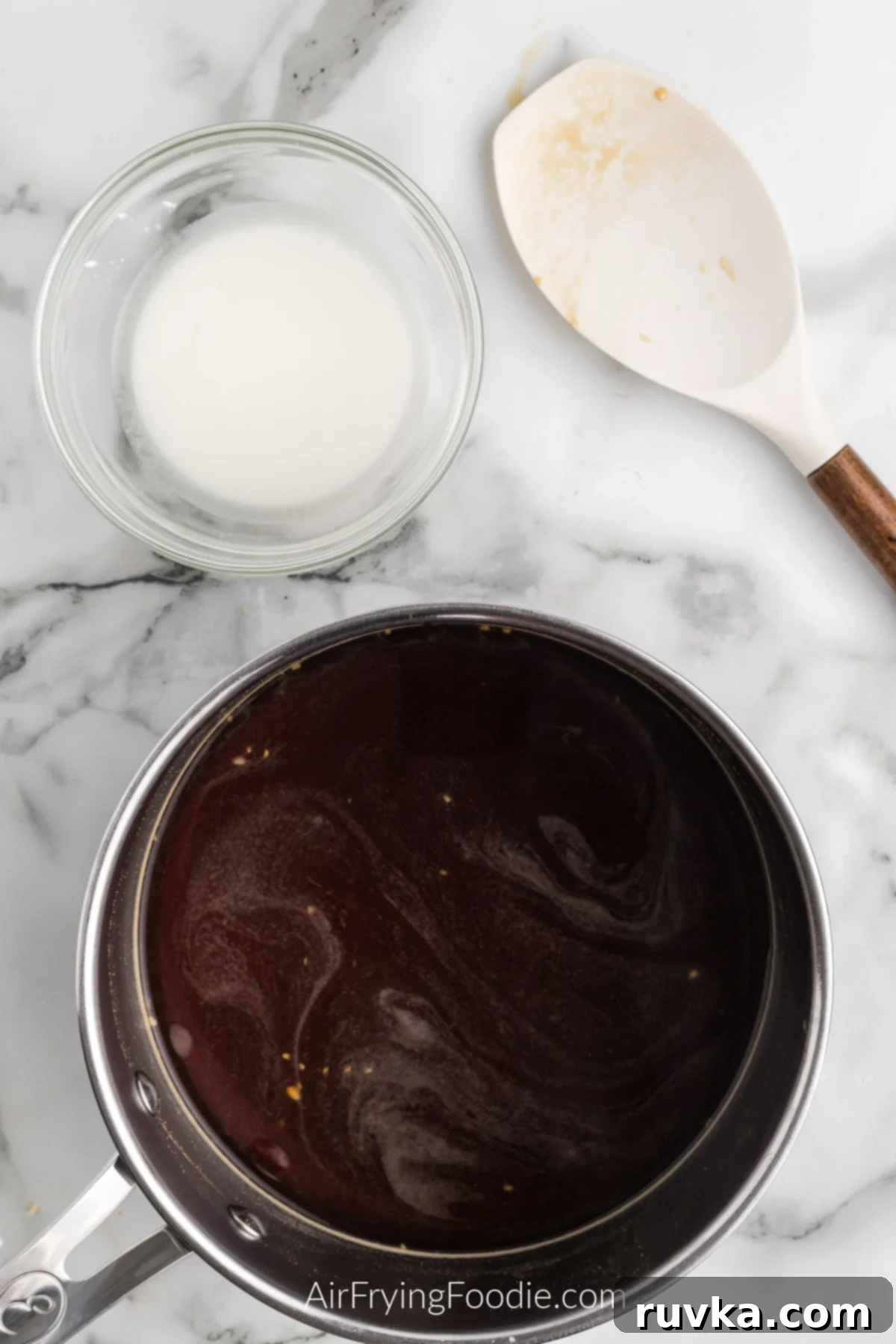 Sticky Sweet Air Fryer Teriyaki Chicken 4 Teriyaki sauce in a small saucepan.