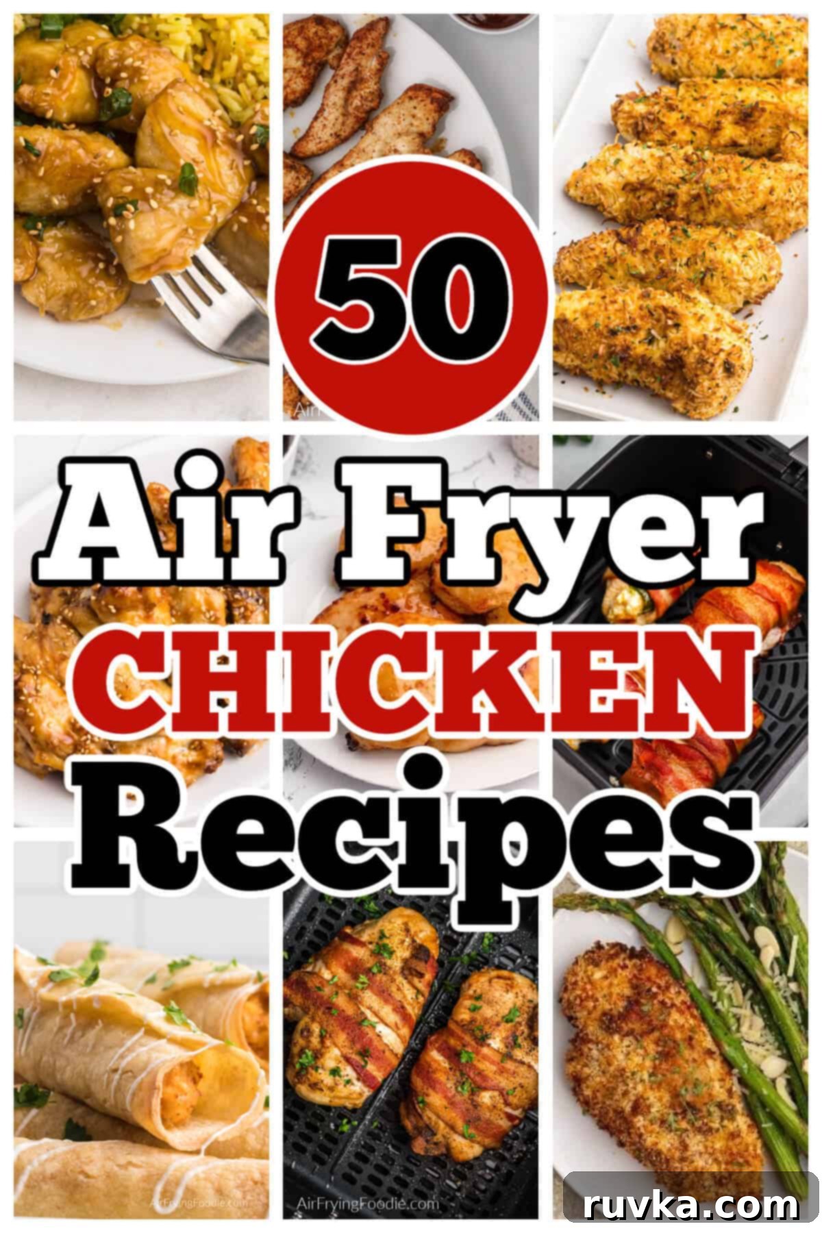 Delicious Air Fryer Chicken Recipes Made Easy 2 A vibrant platter of various air fryer chicken dishes, showcasing crispy wings, tenders, and breasts, perfect for a family meal.