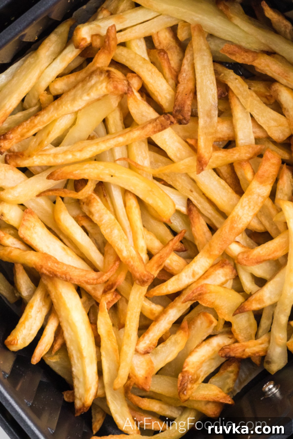 Crispy Leftover Fries in Your Air Fryer 5 Beautifully reheated golden fries in the air fryer basket, ready to be enjoyed.