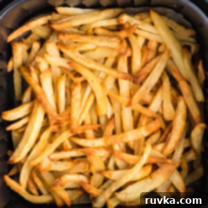 Crispy Leftover Fries in Your Air Fryer 6 Reheated fries in air fryer basket, perfectly golden and crispy. Ready to serve.