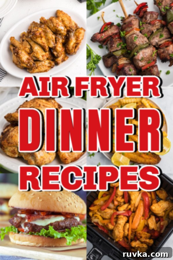 Easy Air Fryer Dinners 2 Collage of photos of Air Fryer Dinner Recipes that can all be made quick and easy in the Air Fryer.