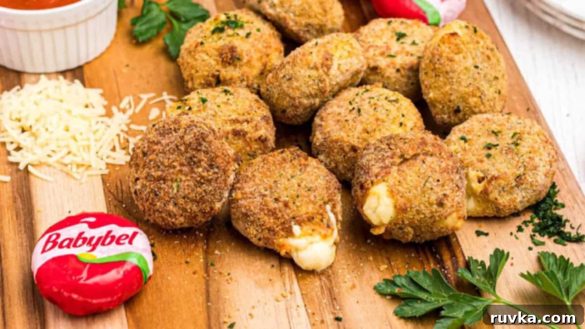 Epic Tailgate Bites Your Friends Will Love 12 Fried Babybel Cheese on a brown cutting board, ready to serve.