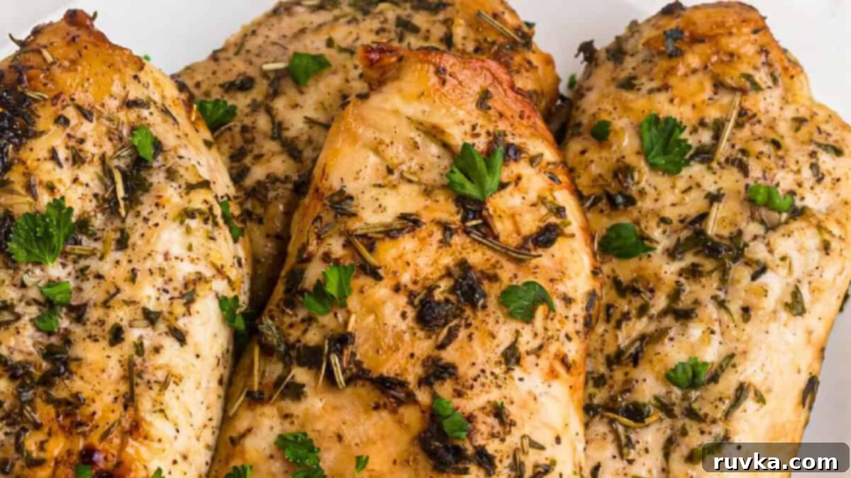 15 Foolproof Air Fryer Recipes 13 seasoned and air fried chicken breast served on a white plate.