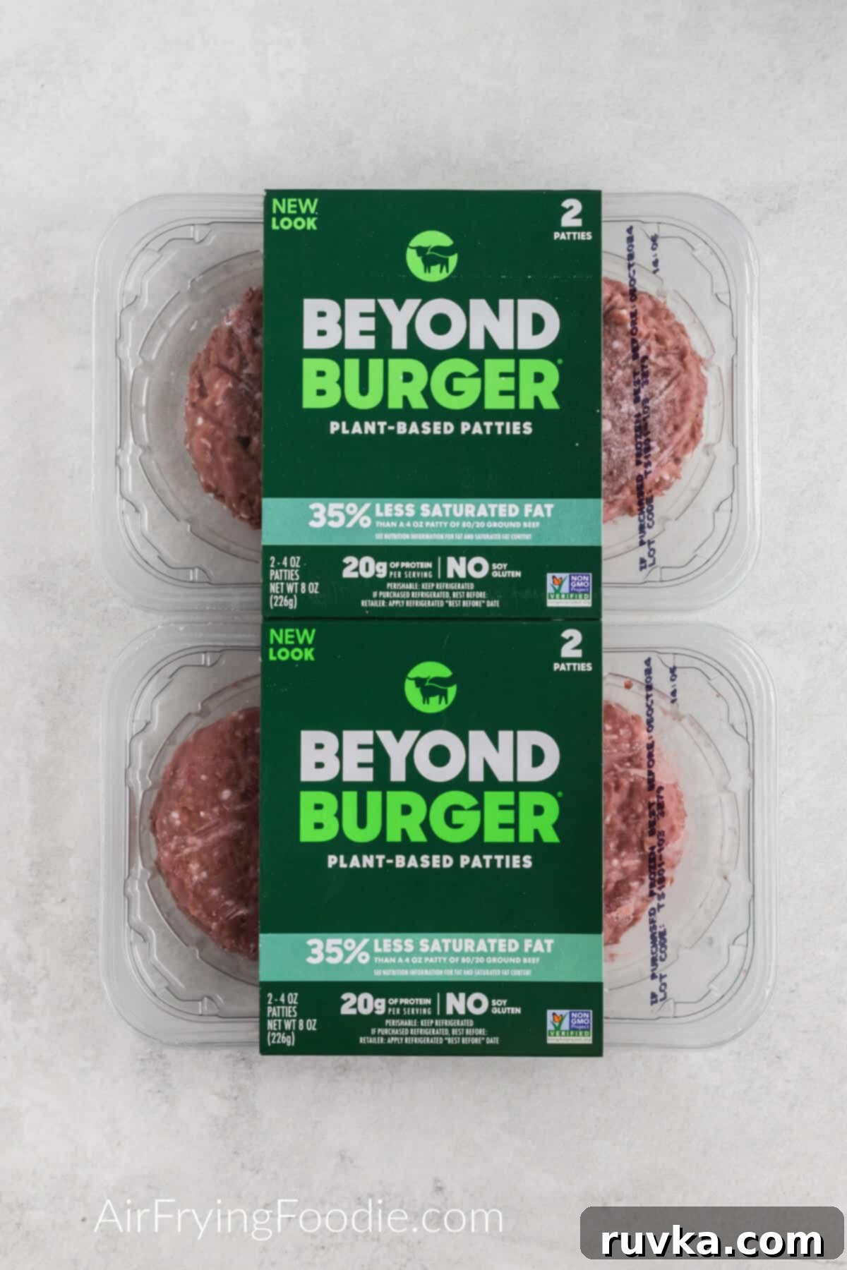 Easy Air Fryer Beyond Burger 4 Beyond Burgers in packaging ready for cooking.