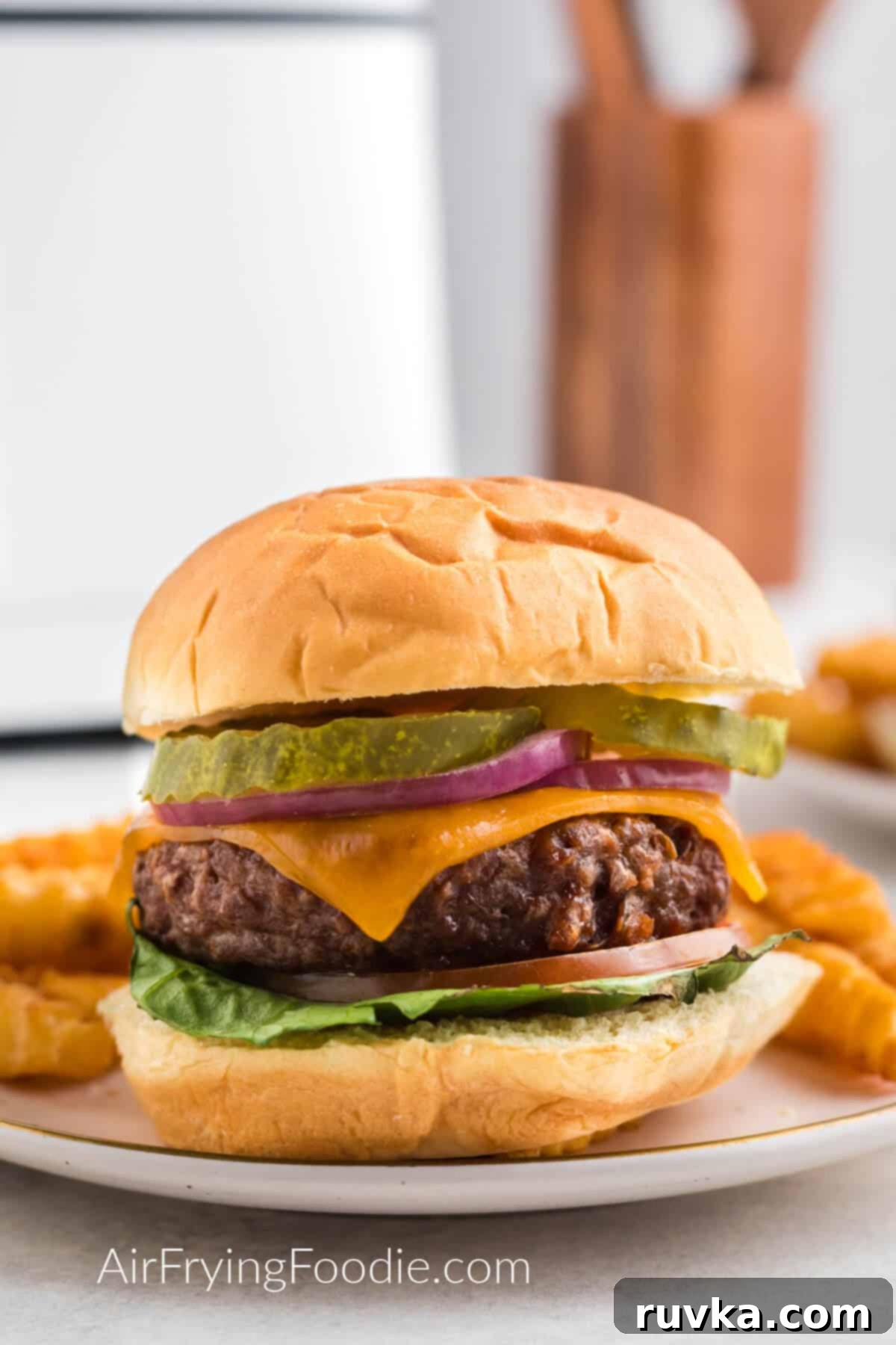 Elevate Your Burger Game: 5 Air Fryer Creations 6 A Beyond Burger, cooked to perfection in an air fryer, served on a plate and ready for a plant-based feast.