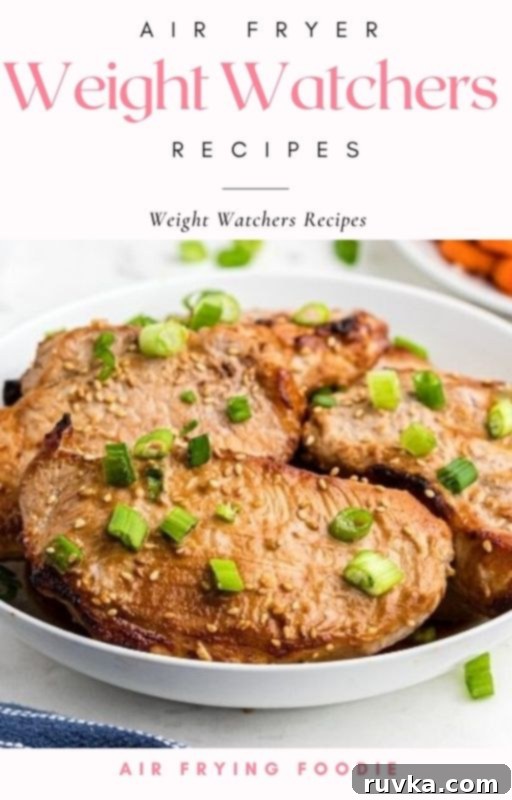 Point-Friendly Air Fryer Dishes 2 Weight watchers recipes cover photo with Air Fryer Teriyaki pork chops on the cover.