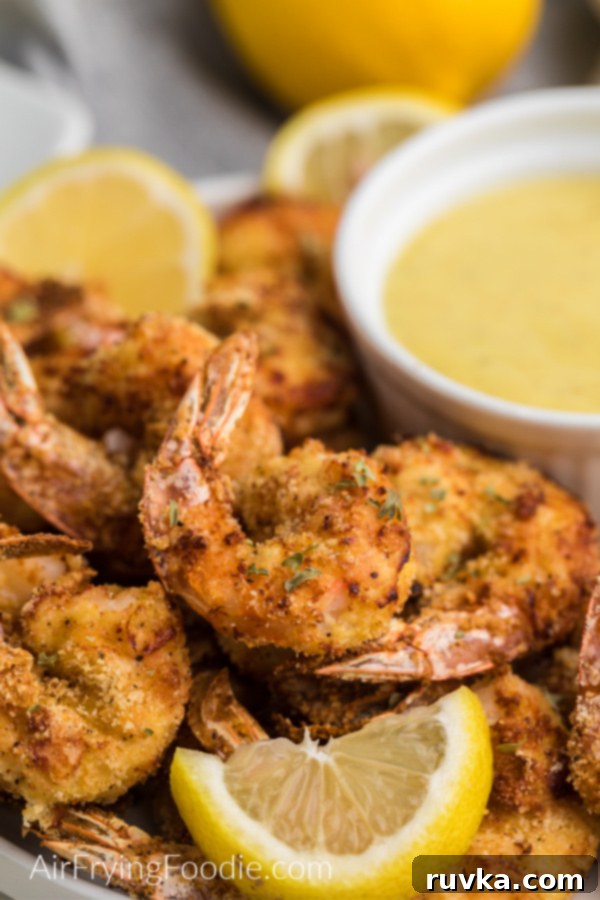 Crispy Keto Air Fryer Shrimp 4 Close up shot of keto fried shrimp on a plate ready to eat.