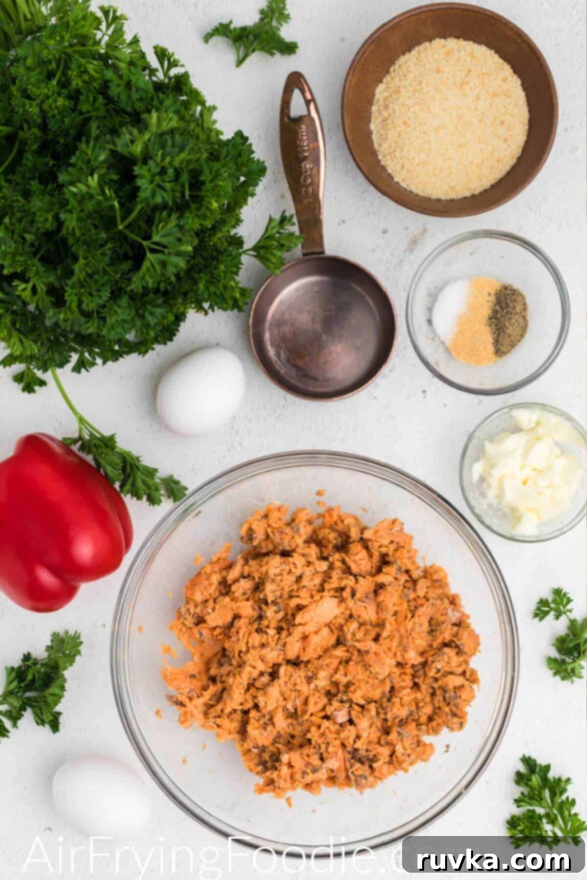 Crispy Air Fryer Salmon Cakes 3 Ingredients needed to make Air Fryer Salmon Cakes.
