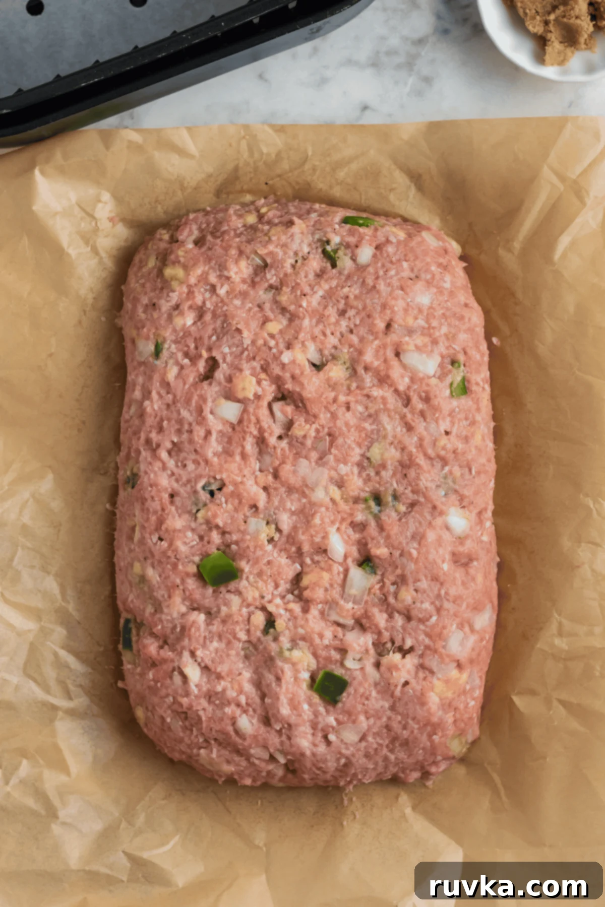 Turkey meatloaf formed and ready to cook.