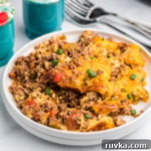Easy Air Fryer Beef Recipes 8 A delicious keto-friendly taco casserole, perfectly cooked in the air fryer and served on a clean white plate, ready to be enjoyed.