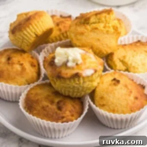 Air Fryer Cornbread Perfection 9 Close up of cornbread muffins with top muffin covered in melting butter.