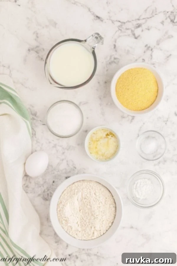 Air Fryer Cornbread Perfection 4 Ingredients needed to make cornbread from scratch.