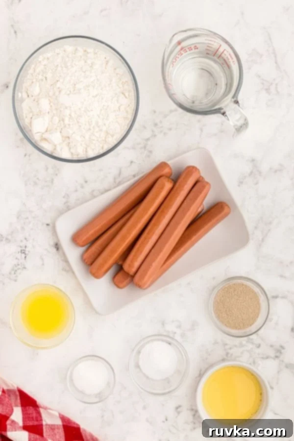 Crispy Air Fryer Pretzel Dogs 3 Ingredients showing what is needed to make air fryer pretzels dogs
