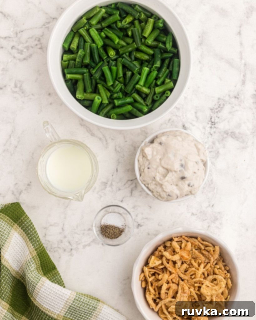 Crispy Air-Fried Green Bean Bake 3 Ingredients needed to make green bean casserole in the air fryer.