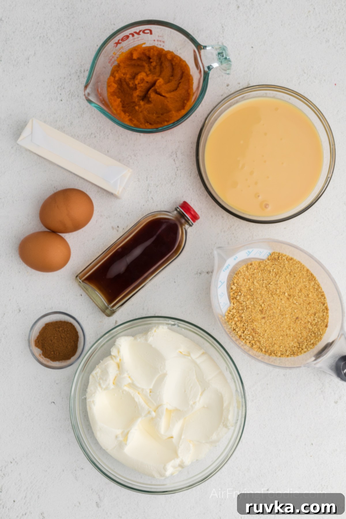 Air Fryer Pumpkin Cheesecake 3 Ingredients needed to make pumpkin cheesecake in the air fryer.