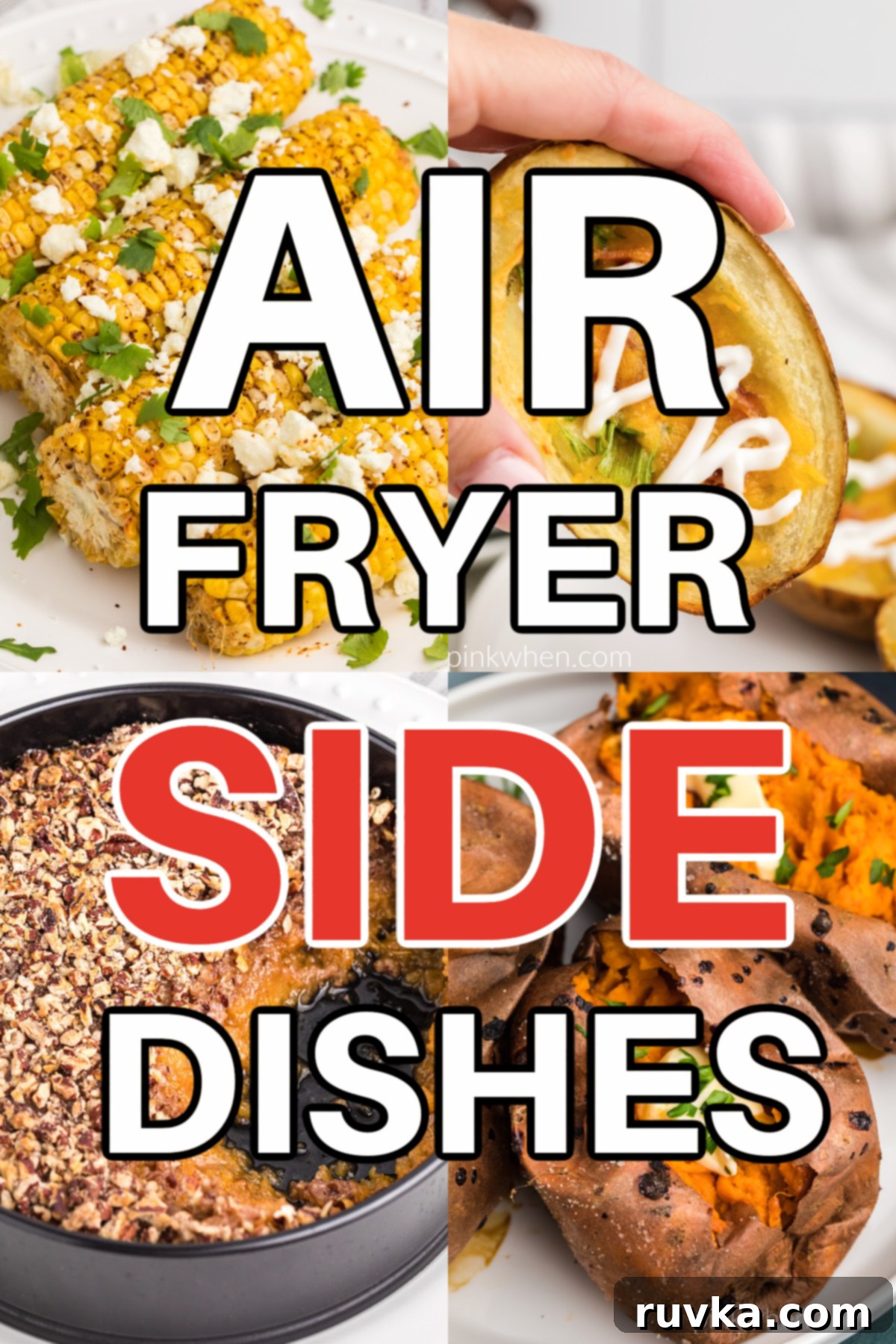 Crispy Air Fryer Sides 2 Air Fryer side dishes print imposed over a collage of air fryer side dish photos.