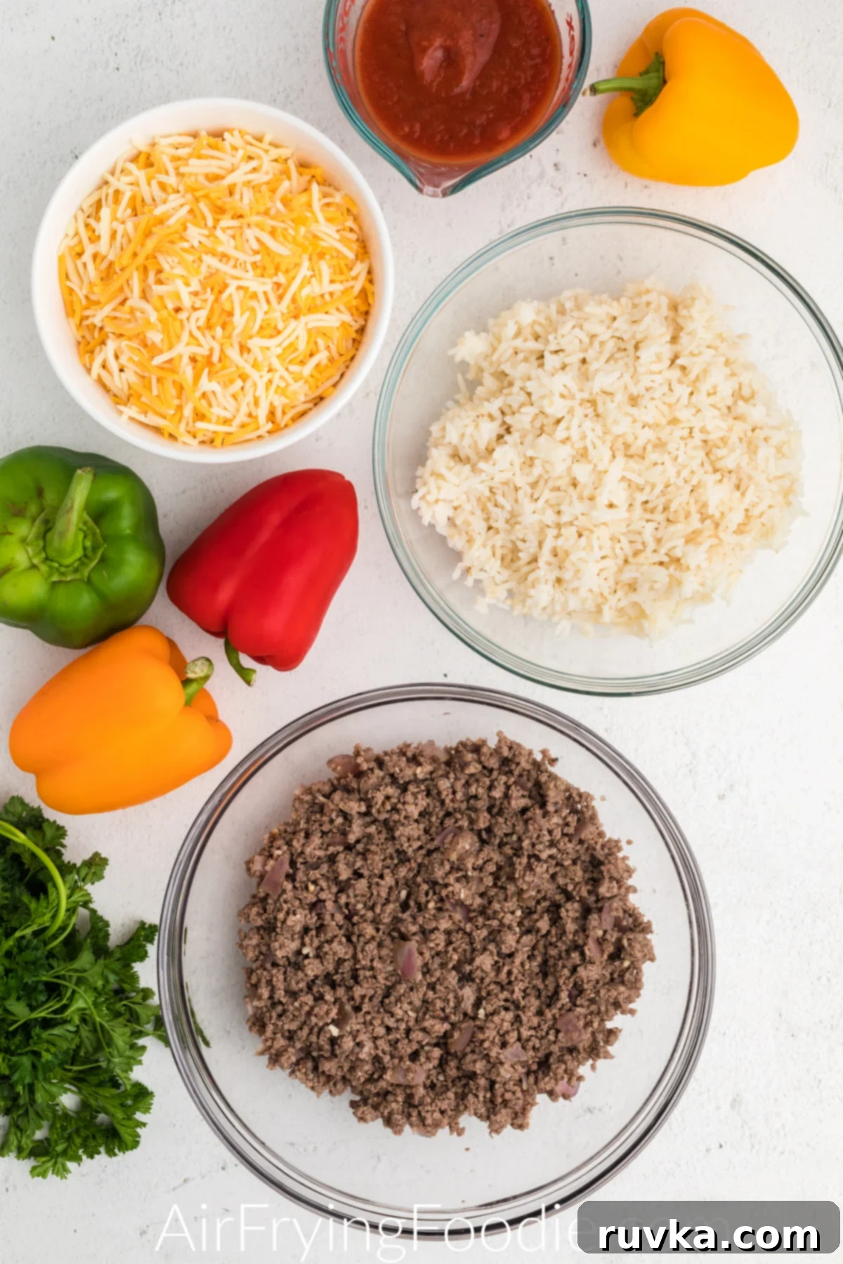 Effortless Air Fryer Stuffed Peppers 3 Ingredients needed to make studded peppers in the air fryer.