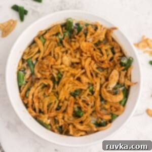 Air Fryer Thanksgiving Feast Made Easy 16 Golden green bean casserole after being cooked in the air fryer.
