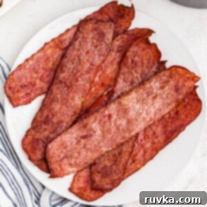 Crispy Air Fryer Turkey Bacon 7 Perfectly crispy turkey bacon, ready to be served, making for a delicious and healthy breakfast.