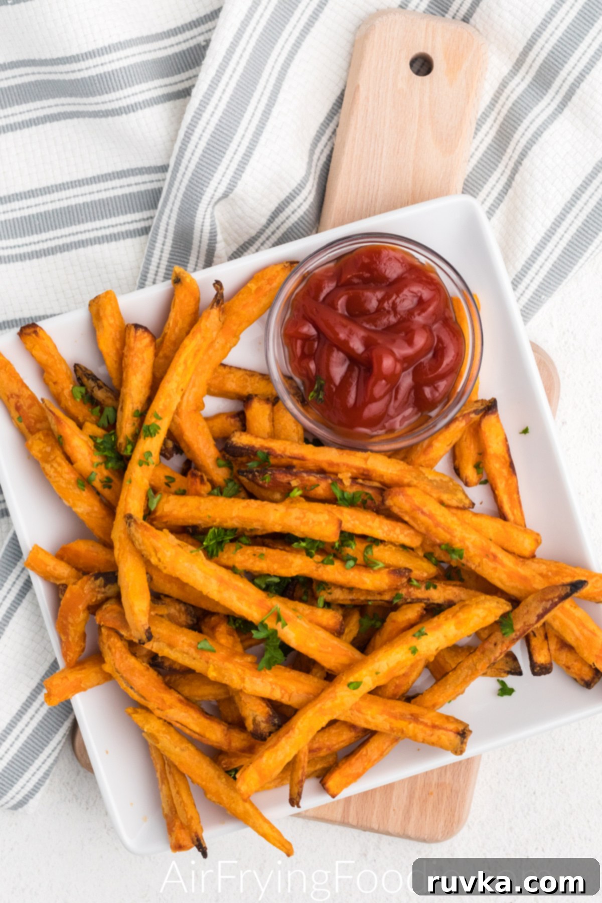 Fully cooked frozen sweet potato fries that were made in the air fryer. 