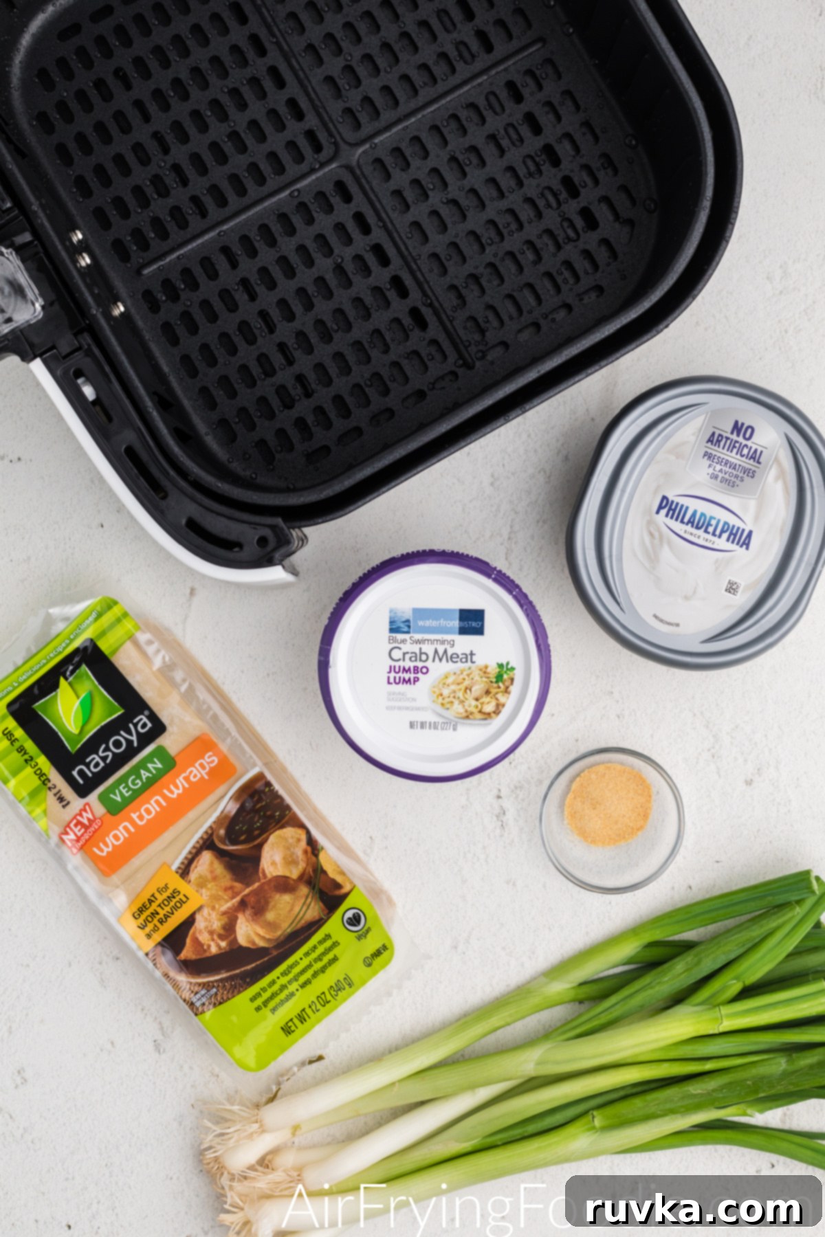 Crispy Air Fryer Crab Rangoon 3 Ingredients needed for crab rangoons in the air fryer.