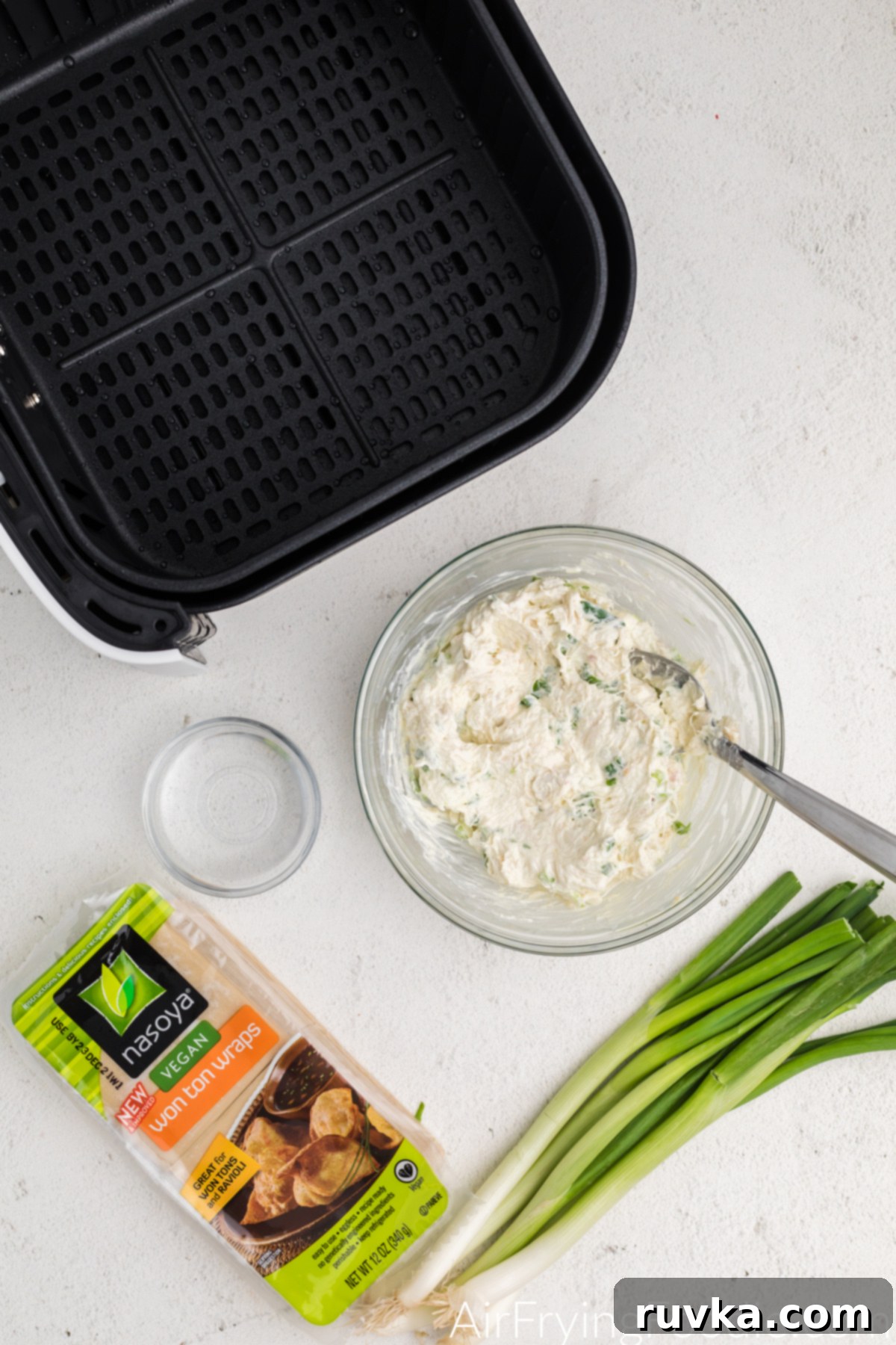 Crispy Air Fryer Crab Rangoon 4 Cream cheese mixture ingredients in a bowl ready to make.