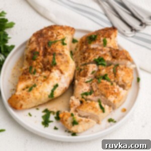 Frozen Food Favorites for the Air Fryer 7 Overhead shot of seasoned frozen chicken breasts made to perfection in the air fryer, served on a clean white plate.