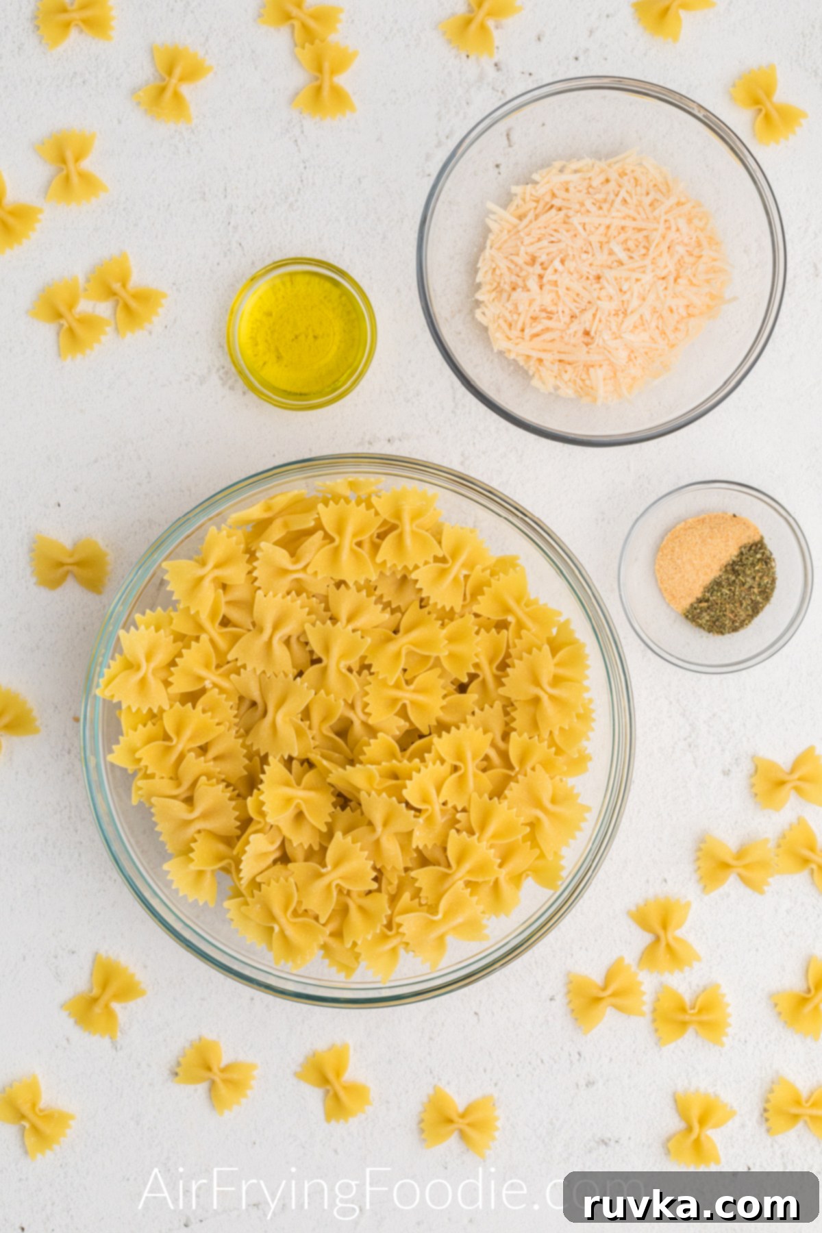 Crispy Air Fryer Pasta Chips 4 Ingredients needed to make pasta chips in the air fryer.