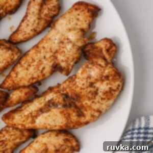 Naturally Crispy Air Fryer Chicken Tenders 8 Close up photo of grilled chicken tenders made in the air fryer.