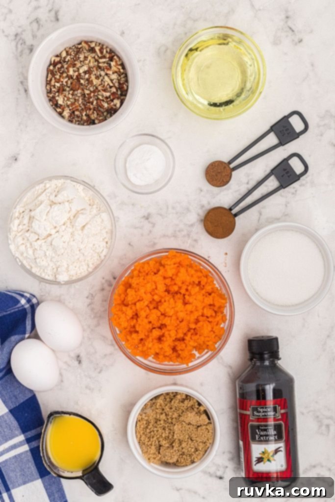 Air Fryer Carrot Cake Delight 3 Ingredients needed to make carrot cake, measure out on the table