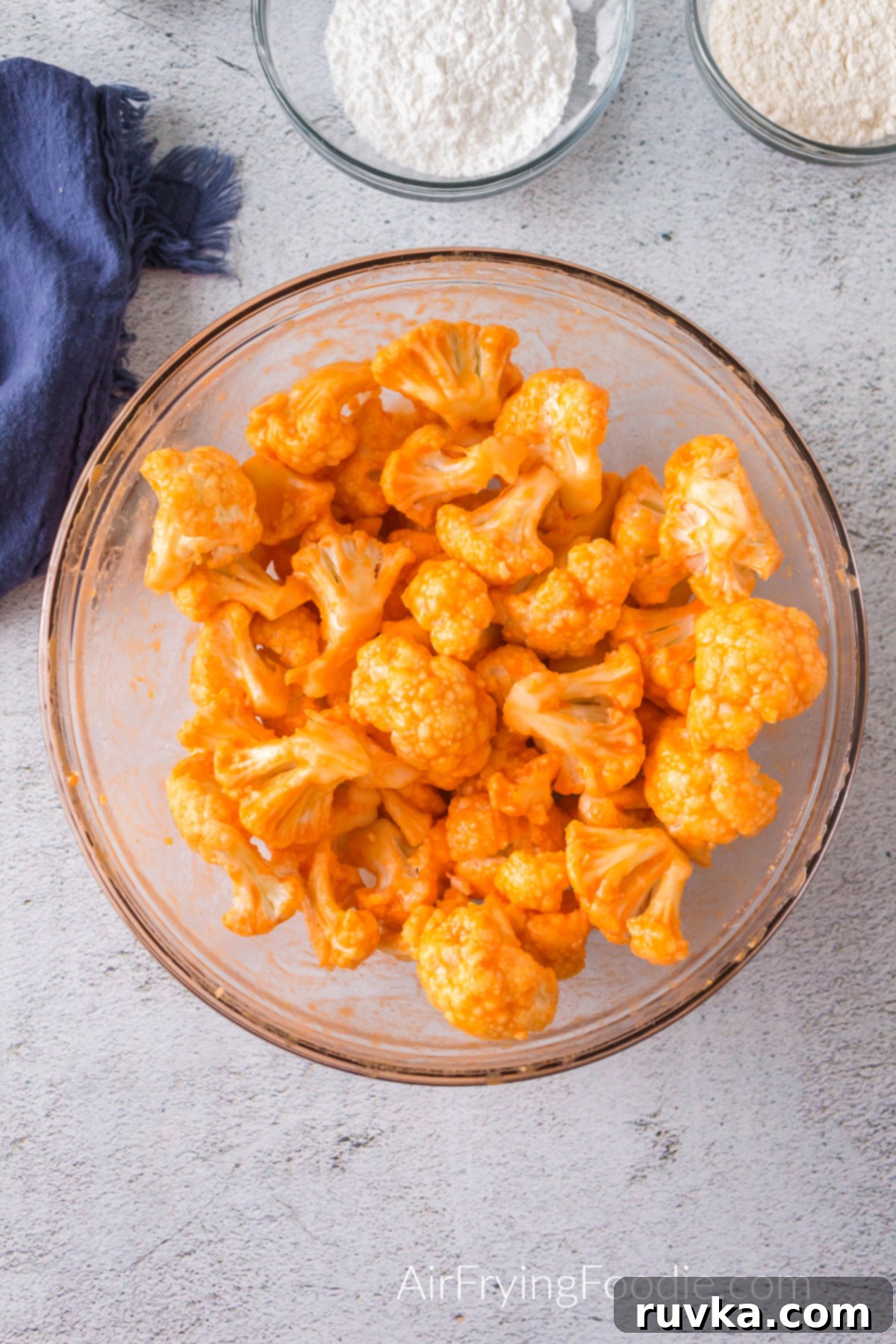 Spicy Air Fryer Cauliflower Wings 6 Cauliflower tossed in the butter and sauce mixture.