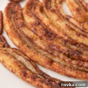 Caramelized Air-Fried Bananas 8 Golden sugar coated banana slices after being cooked in the air fryer
