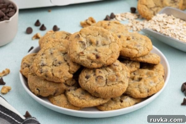 Air Fryer DoubleTree Delights 2 Cookies stacked on a white plate.