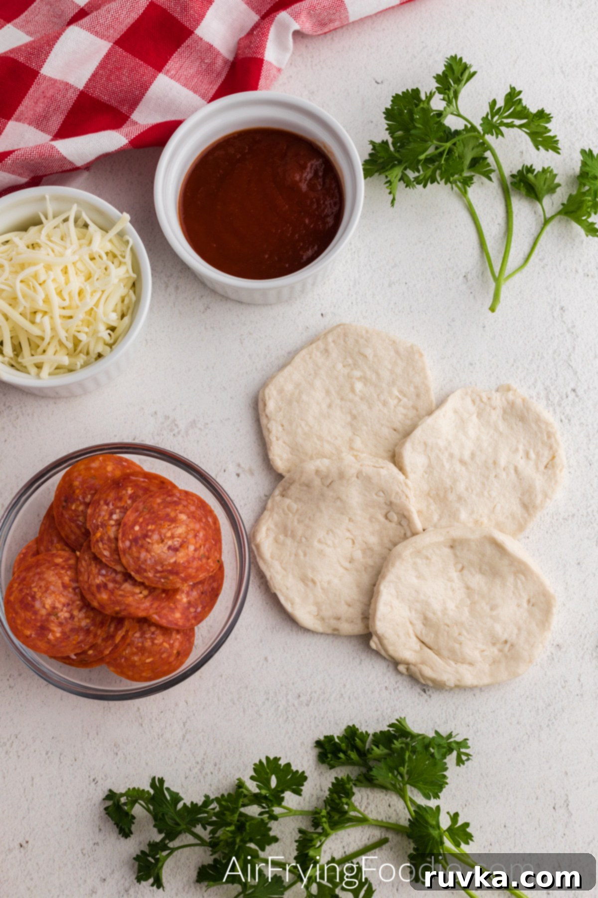 Crispy Air Fryer Pizza Bites 4 biscuits halved and flattened
