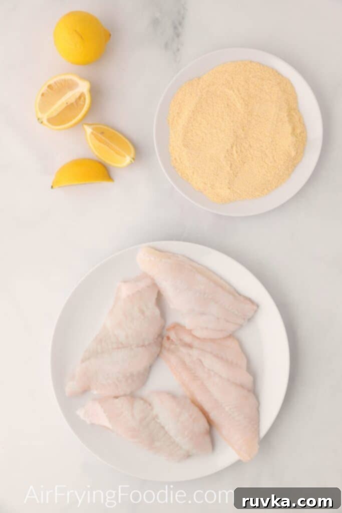 Perfectly Crispy Air Fryer Catfish 3 Three ingredient air fryer catfish - ingredients needed to make catfish in the air fryer.