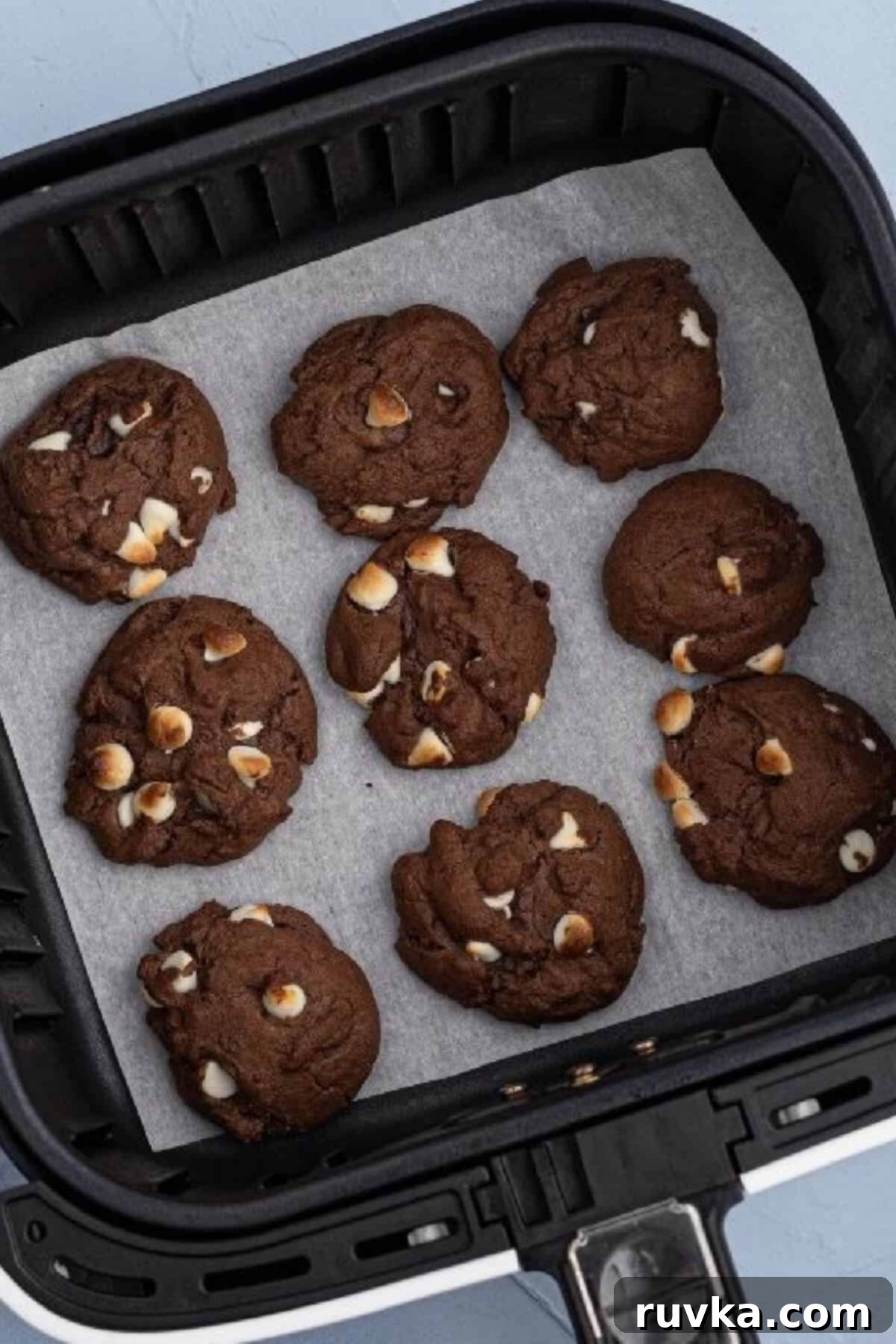 Air Fryer Cake Mix Cookies 4 Cake mix cookied in air fryer basket fully cooked and ready to serve.