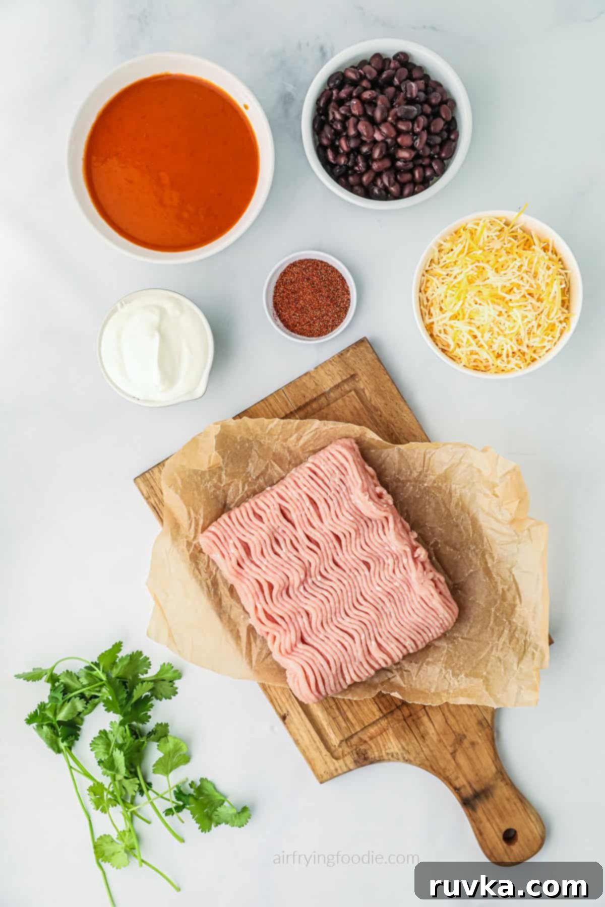 Easy Air Fryer Enchiladas 3 Ingredients needed to make enchiladas in the air fryer.