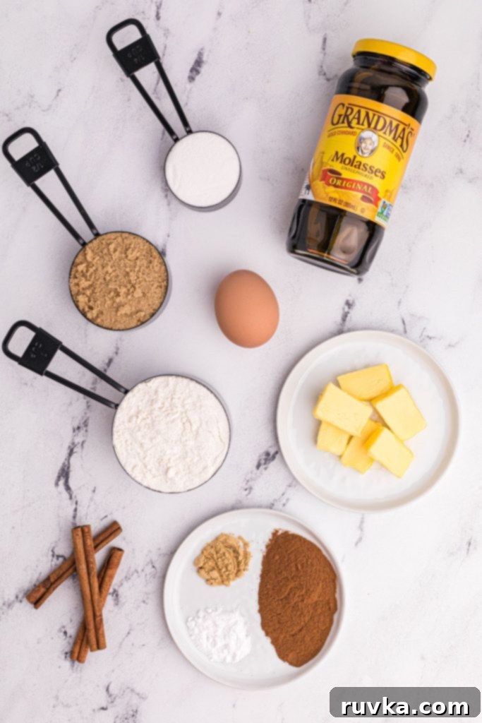 Golden Spiced Air Fryer Snaps 3 Ingredients needed to make gingersnap cookies measured onto white marble table