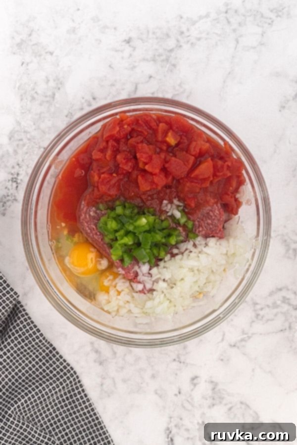 Easy Air Fryer Copycat Cracker Barrel Meatloaf 3 Meatloaf ingredients in a large mixing bowl.