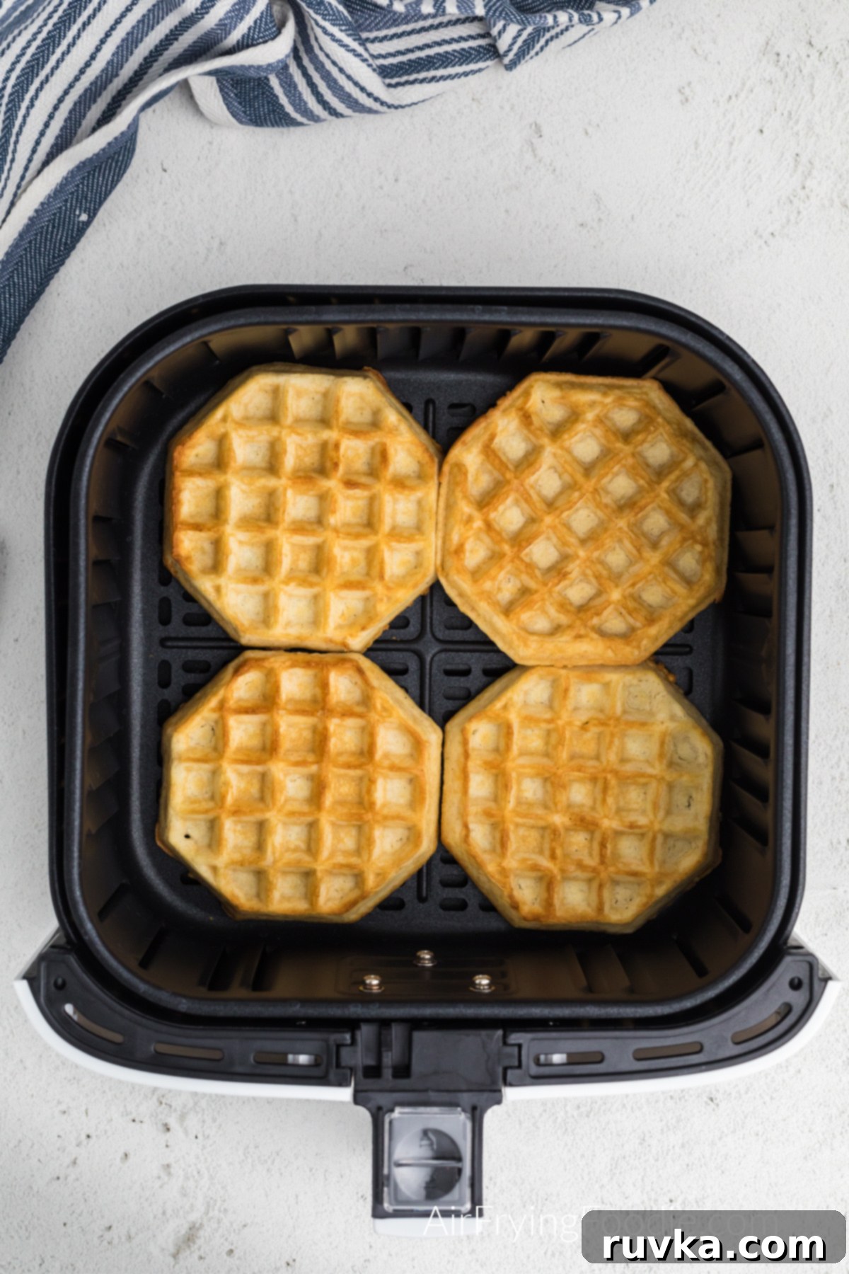 Frozen Waffles: Air Fryer Perfection 5 Air fried frozen waffles, fully cooked and ready to serve.